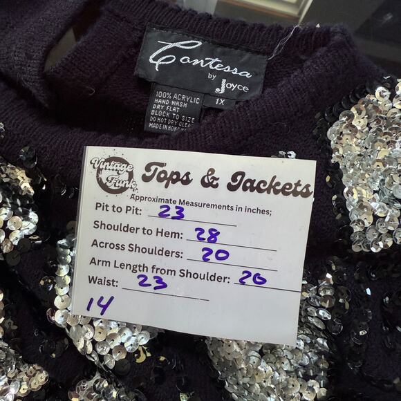 Vintage Contessa by Joyce Sequin Beaded Sweater Black Silver Argyle 1X Acrylic - Picture 10 of 10